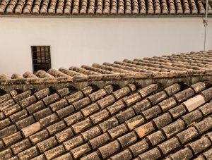 Closeup shot of roof shingles of houses and buildings in an old town